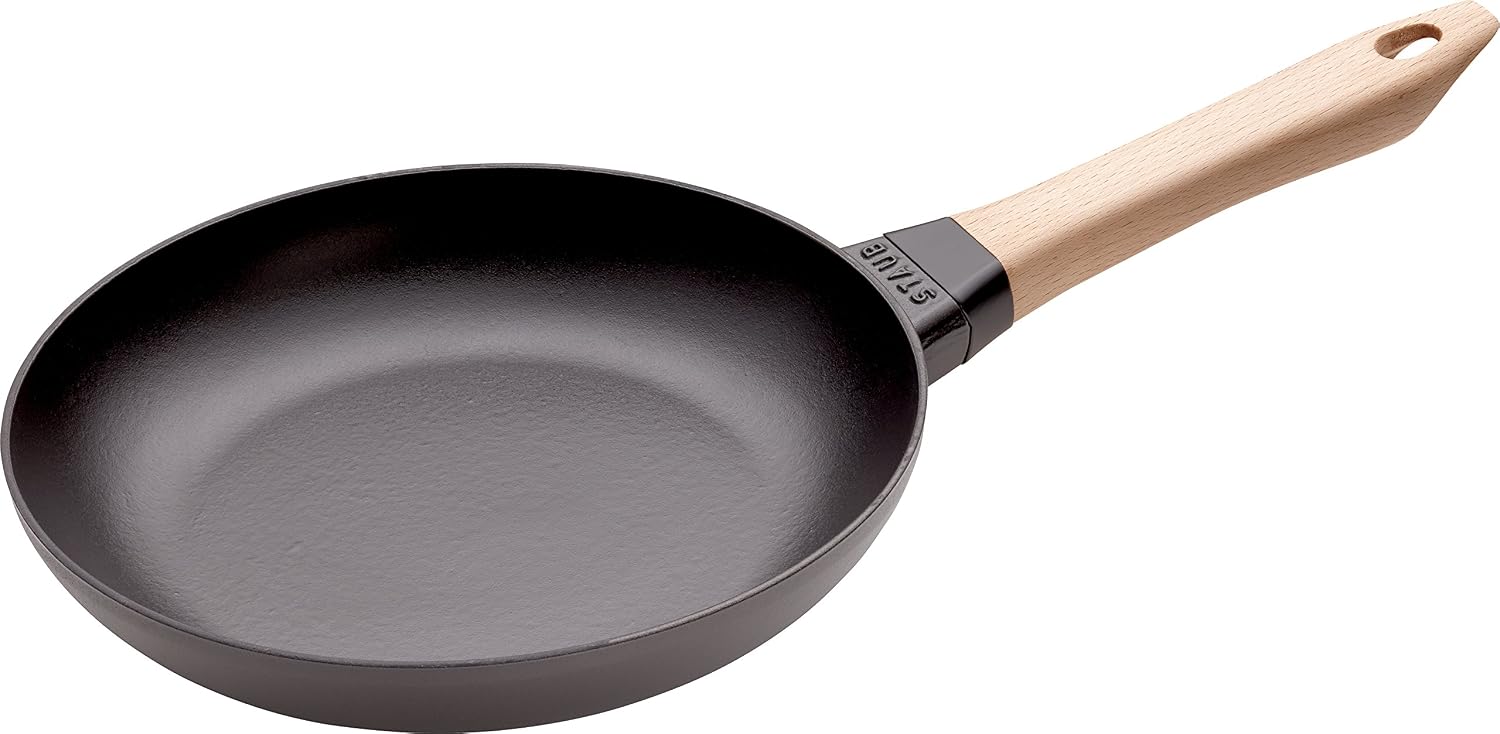 STAUB Sartén de hierro fundido con mango de madera, Apta para la inducción, 24 cm, Negro