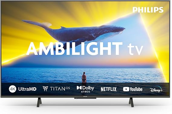 Philips Ambilight 55PUS8109 4K LED Smart TV - 55 Inch Display with Pixel Precise Ultra HD, Titan OS Platform and Dolby Atmos Sound, Works with Alexa and Google Voice Assistant - Satin Chrome [Energy Class F]