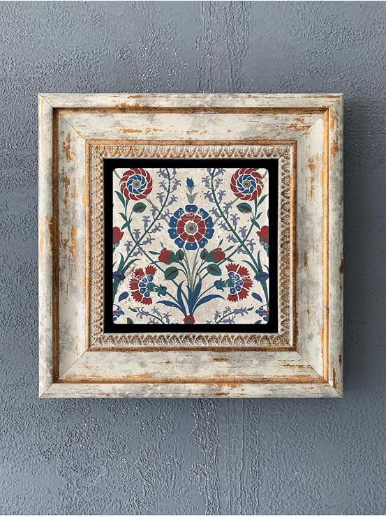Oscar Stone Decor Çerçeveli Taş Duvar Dekoru Iznik Çini Desenli 20 X 20 Cm Cdd1-40-192