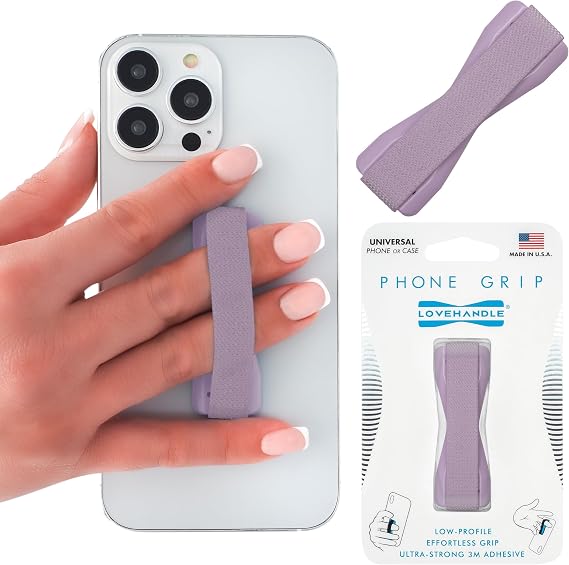 LOVEHANDLE Universal Phone Grip for Smartphones & Mini Tablets - Phone Holder for Hand - Wireless Charging Compatible - Made in the USA - Solid Lavender