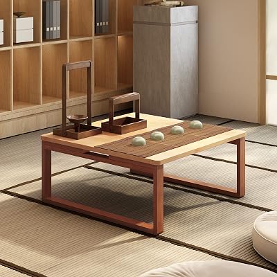 SogesHome Folding Small Coffee Table, Wooden Low Table for Floor Sitting, Bamboo Floor Desk, Japanese Dining & Tatami Table Ideal for Living Room and Bedroom