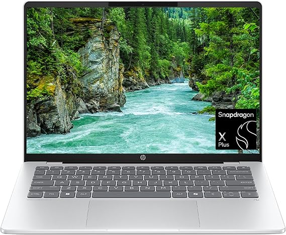 HP OmniBook 5 14 inch Next Gen AI PC, OLED Display, Snapdragon X Plus X1P-42-100, 16 GB RAM, 1 TB SSD, Qualcomm Adreno GPU, Windows 11 Home, Glacier Silver, 14-he0099nr