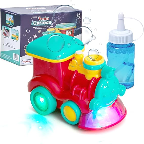 Prextex Bubble Train Toy - Multicolor Plastic Train with Sound and Light - Makes Bubbles and Noise - Easy Refilling - Sturdy and Fun for Kids - Trains for Toddlers - Multicolor