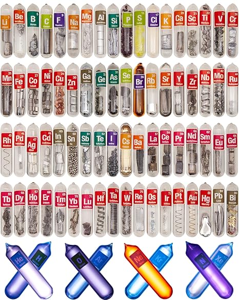 Elements Periodic Table Real, 99.99% Purity, Sealed in Glass Tube, for Gift, Teaching, Display, Collection, 80pcs