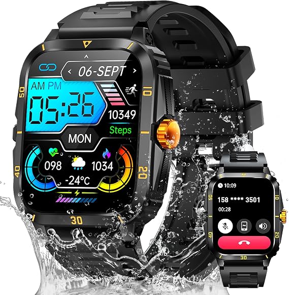 Military Smart Watches for Men (Make/Answer Call) 1.96" HD Screen 430mAh