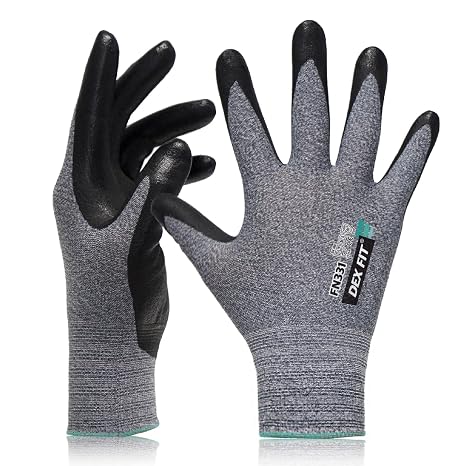 DEX FIT Premium Work Gloves FN331, 3D Comfort Fit, Power Grip, Touchscreen, Nitrile Coated, Mechanic, Security, Outdoor Utility, Safety Grip Gloves for Men and Women; Gray, S, 1 Pair
