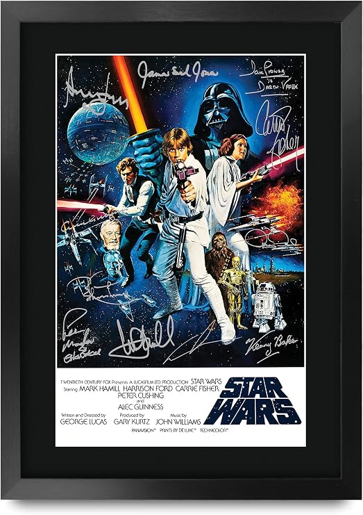 HWC Trading A3 FR Movie Poster Cast Signed Gift Printed Autograph Film Mark Hamill Harrison Ford Carrie Fisher Alec Guinness George Lucas Gifts Print Photo Picture Display