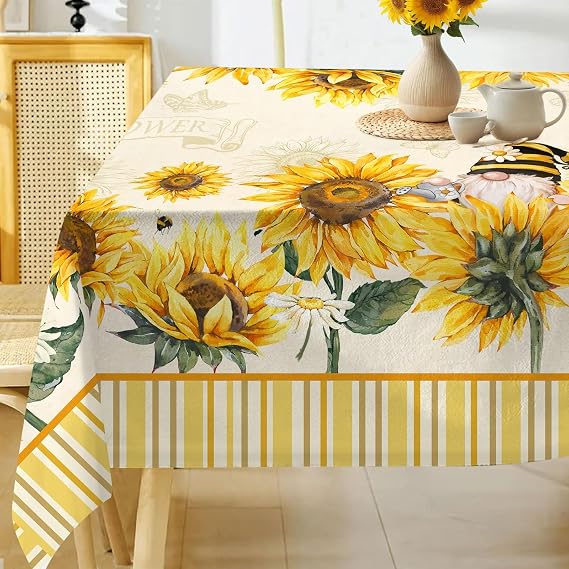 Hexagram Summer Tablecloth 60x84 Inch Rectangle, Sunflower Tablecloths