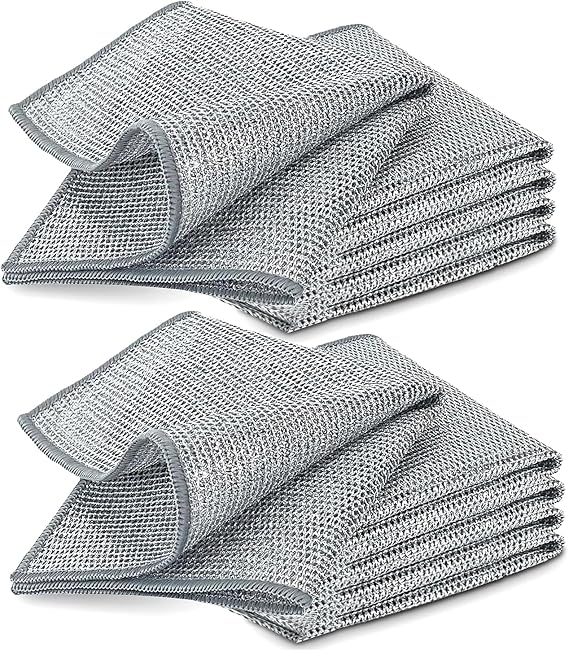 10 PCS Double Layer Stainless Steel Wire Cleaning Cloths for Kitchen | Non Scratch, Quick Dry, Metallic Wire, 20x20 cm, Two Layer, Reusable