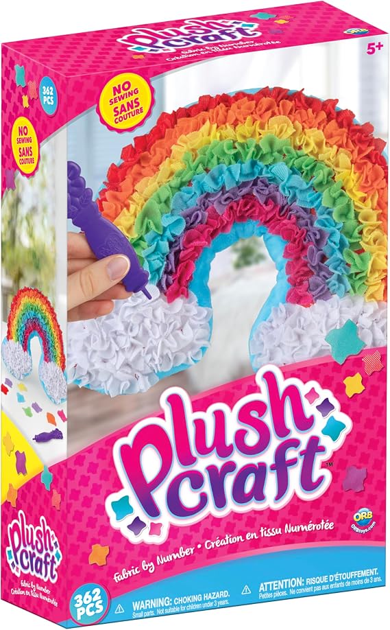 ORB PlushCraft DIY Rainbow Pillow Crafting Kit - Mess Free Fabric by Number System and No Sewing Required - Perfect Arts and Crafts Project and Gift for Boys and Girls