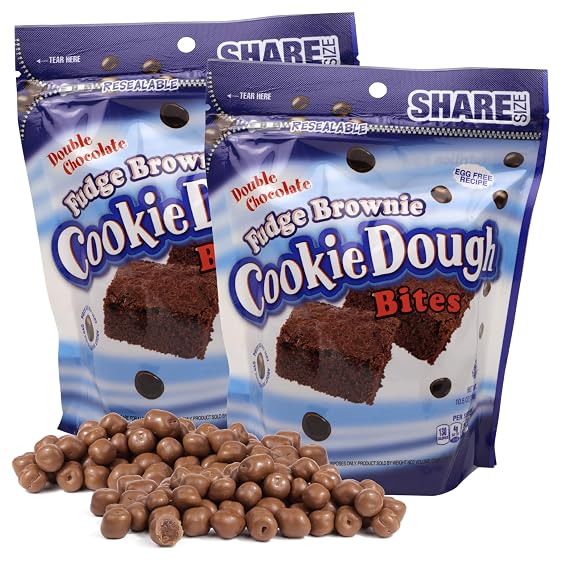 Bulk Fudge Brownie Cookie Dough Bites, Milk Chocolate Covered Candy, Resealable Share Size Bag, 10.5 Ounces (Pack of 2)
