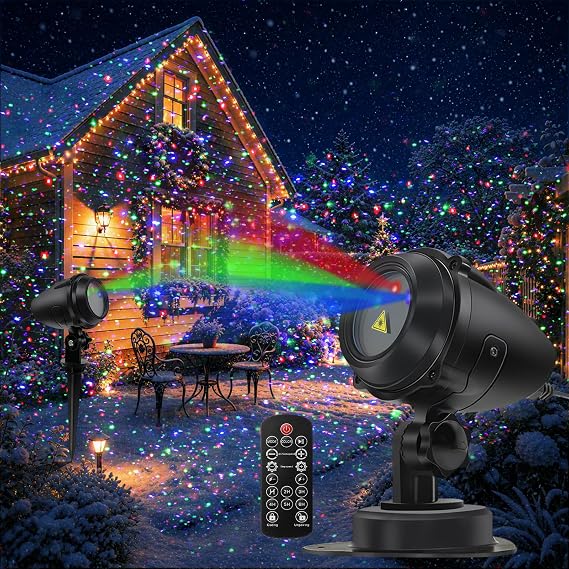 CAIYUE Outdoor Christmas Projector, Three Color RGB Waterproof Projector