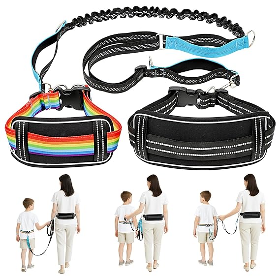 Waist Leash Harness with Soft Cushion for Autism Special Needs ADHD/ASD Children, Hands Free Safety Walking Harness with Light Reflector and 3 Padded Handles, Kids Adjustable Elopement Tether Leash