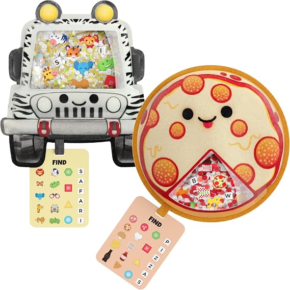 Vango BIZYBOO - The Original Seek & Find Plush - Hidden Object Search Problem Solving Educational Matching Game for Kids 2 and Up - 2 Pack (Cruz & Papa Pizza)