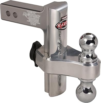 Trimax TRZ8AL 8 Premium Aluminum Adjustable Hitch with Dual Hitch Ball and T5 Receiver Lock, Polished Aluminum