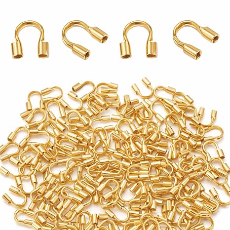 200 PCS Gold Wire Guards for Jewelry Making, Gold Wire Guardians Protectors, Stainless Steel U Shape Brass Wires Guard Loops Thread Protector for Earring Bracelet Necklace DIY Jewelry Making