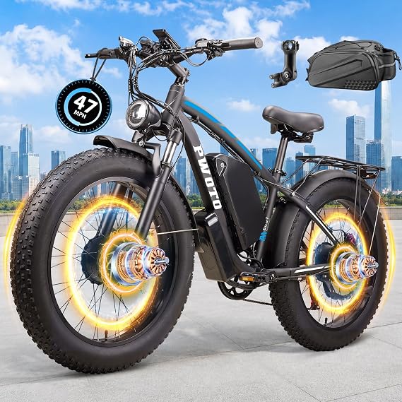 Peak 9000W Dual Motor Ebike - Ebike for Adults 58V Max-Output 36AH Battery 47MPH Fast Electric Bike 105 Miles 7-Speed 24" Fat Tire EBike for Mountain