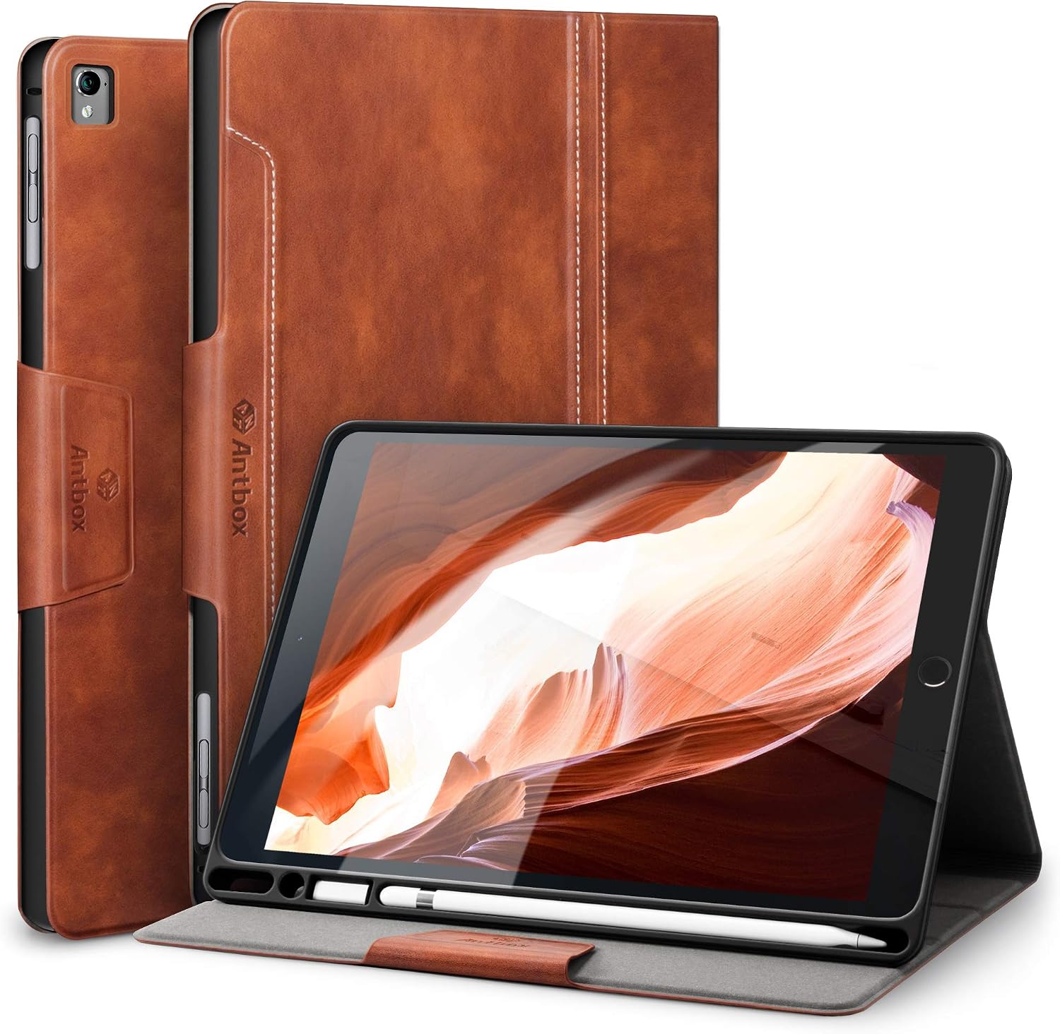 Antbox Case for iPad Air 2iPad 6th5th Generation9.7Pro 9.7Air 1 Vegan Leather Case with Pencil Holder Auto SleepWake Function Smart Cover for iPad 9.7 Brown