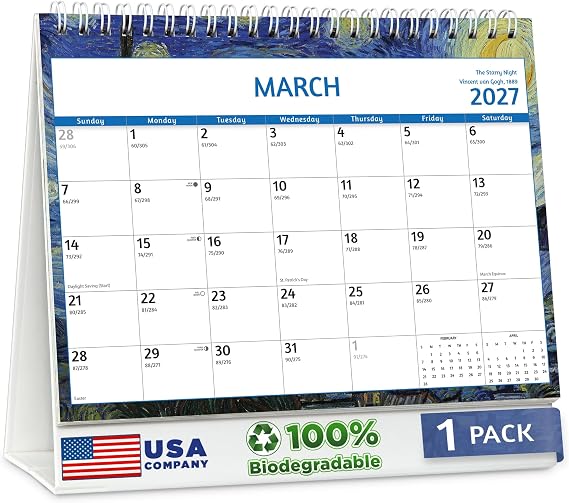 Zoe Deco - 8x6 Inch Standing Desk Calendars - 18 Month Tent Style Flip Calendar - July 2026 to December 2027 - Impressionist Masters