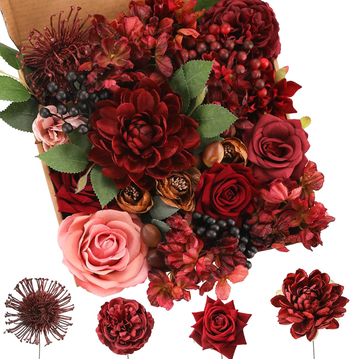 Floweroyal Pink Artificial Flowers Fake Rose Flowers Dahlia with Stems for DIY Wedding Bridal Bouquets, Baby Shower, Floral Arrangement, Table Centerpieces, Home Decorations