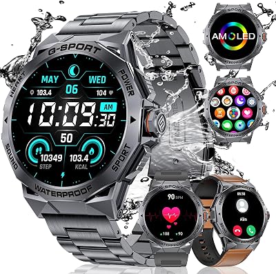 LIGE Military Smart Watch for MenDial&Answers,1.43 Always on Display Smartwatch for Android iOS with 400mAH,120 Sports Modes,Heart RateBlood Pressure Tracker,Multifunction Smart Watch Space Grey