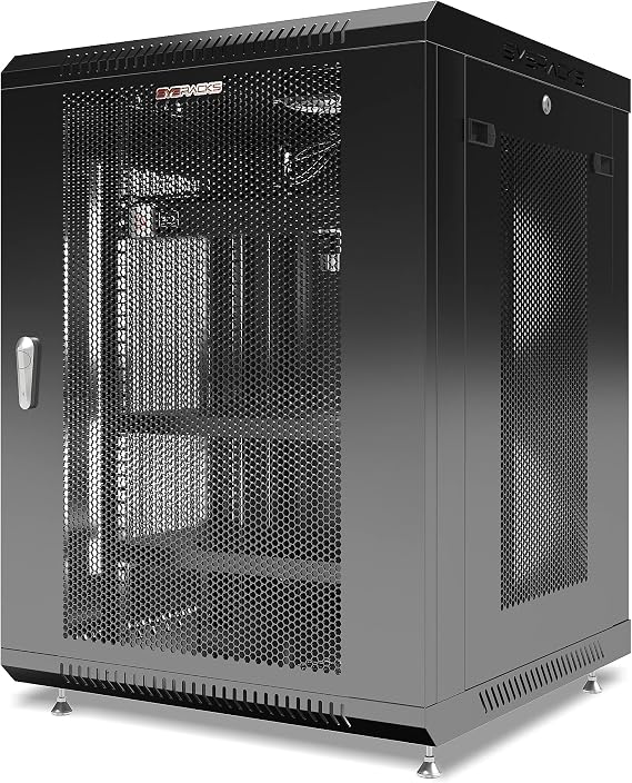 Sysracks 15U Networking Cabinet 24-inch Depth Server Rack Locking Network Enclosure with Fan, Power Strip, Shelves, Feet, Dust-Tight Cable Entries and Other Accessories