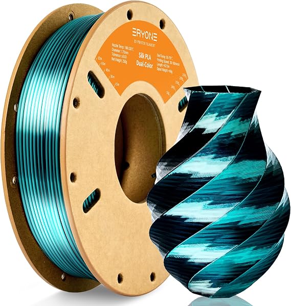 ERYONE Silk Dual Color PLA Filament 3D Printer 1.75mm +/- 0.03mm, Bicolor Filament Two Tone PLA 250g(0.55lbs) Cardboard Spool, Black Dark Green