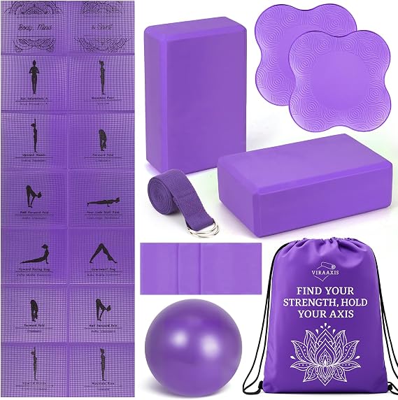 Foldable Non-Slip Yoga Mat and Blocks Set for Women, 9-Pcs Yoga Starter Kit