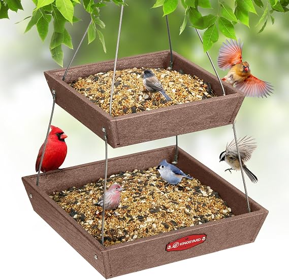 Kingsyard 2 Tier Large Platform Bird Feeder for Outdoors Hanging