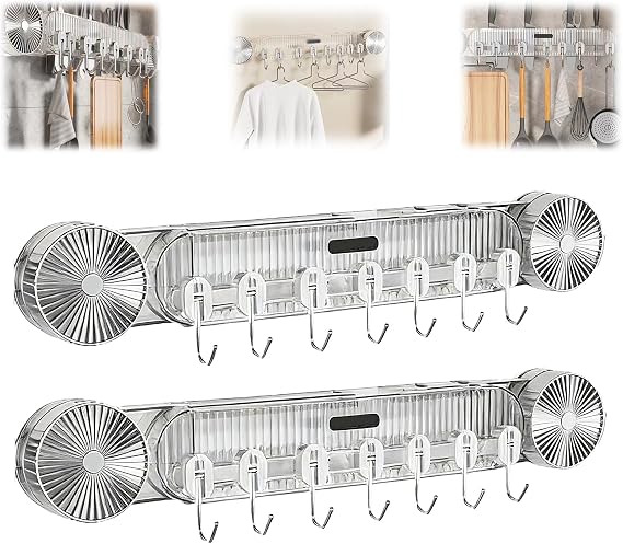 Durable Wall Mounted Inline Vacuum Hooks, No-Drill Hook Strong Adhesive Knife Holder, Kitchen Wall Load-Bearing Wall-Mounted Multi-Functional Spatula Holder Holder Hook,Clear,2pcs