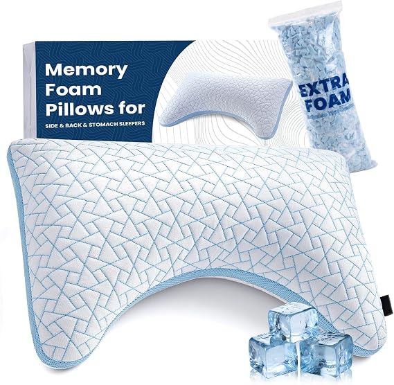 Cooling Side Sleeper Pillows for Neck & Shoulder Pain, Shredded Memory Foam