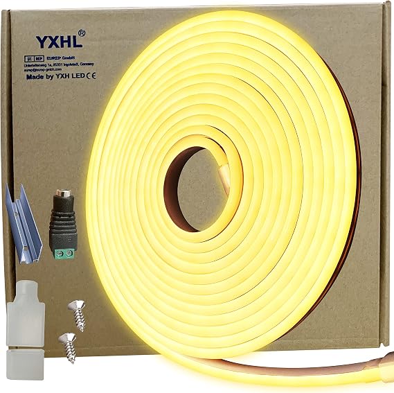 LED Neon Lights 12V Warm White LED Strip Lights 16.4ft/5m Waterproof LED Neon Flex Strip for Indoor Outdoor Home Decor Outdoors Home Decoration/DIY