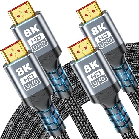 8K HDMI Cable 2.1, 2FT 2Pack Ultra HD Cable High-Speed Lead 48Gbps, HDMI Braided Cable (8K@60Hz 7680x4320, 4K@120Hz) Supports Dynamic HDR 10 eARC, Dolby Atmos Compatible with Roku TV/PS5/HDTV