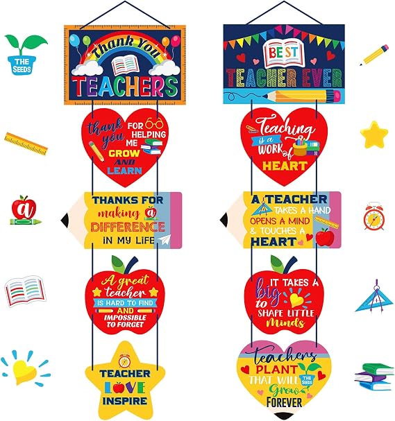 10 Pieces Teacher Appreciation Wall Decoration Teacher Gift Porch Sign Thank You Teacher Door Banner Back to School Cards Teacher Accents Cutouts for Classroom Bulletin Board of School Door Decor