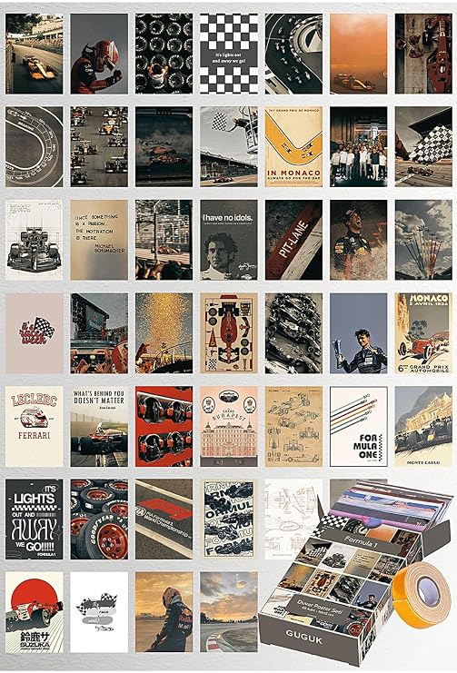 GUGUK Formula 1 45 Adet Poster Seti, Özel Tasarım Kutulu, Özel Tasarım Kutulu, Oda Dekoru