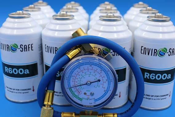 R600a Refrigerant - Case of 12 6oz Cans and Brass Gauge - R600a for HVAC for Use