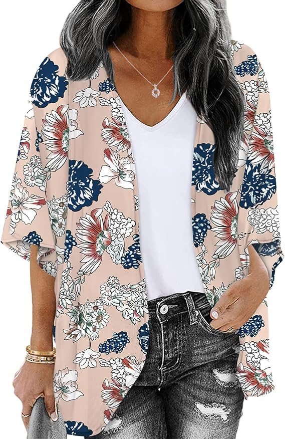 Women's Summer Beach Boho Chiffon Kimono Cardigans Sheer Open Front Cover Ups Tops
