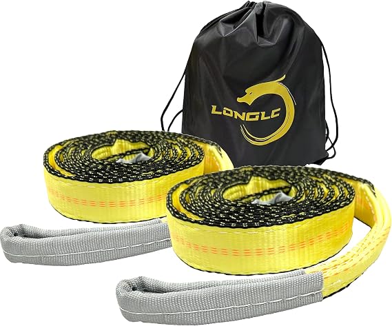 2 Pack 2" x12' Recovery Tow Strap Heavy Duty, 25,000 LBS Drawstring Carrying Bag