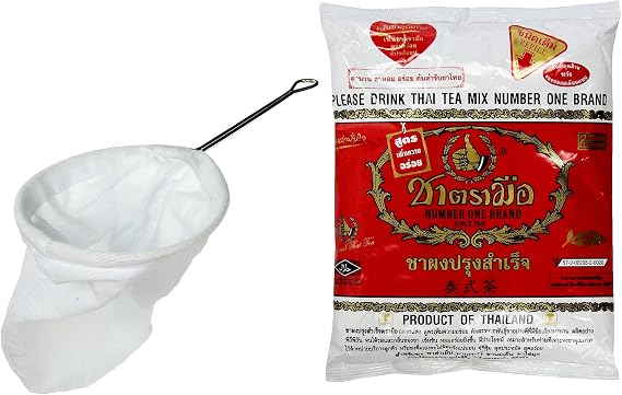 Cha Tra Mue - Original Thai Iced Tea Mix (400g) - Stainless Steel Filter - Traditional Thai Style