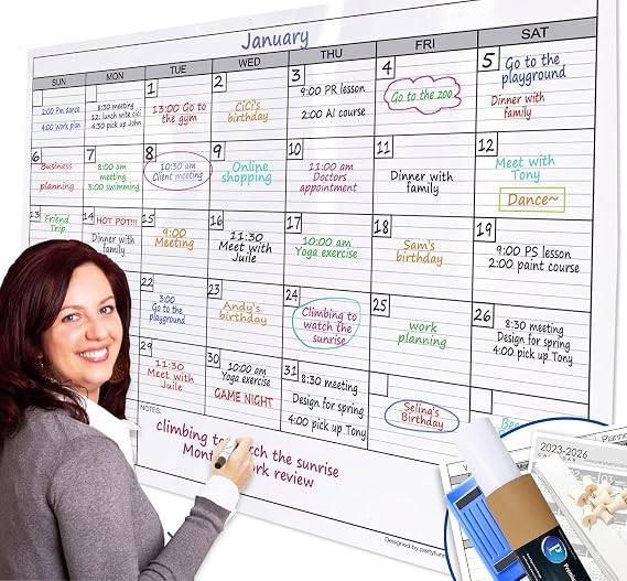 Large Dry Erase Calendar for Wall, 38x50 in Monthly Dry Erase Wall Calendar | Extra Large Huge Erasable One Month Laminated Blank Whiteboard ,Oversized Giant 30-Day White Board Poster for Office Family