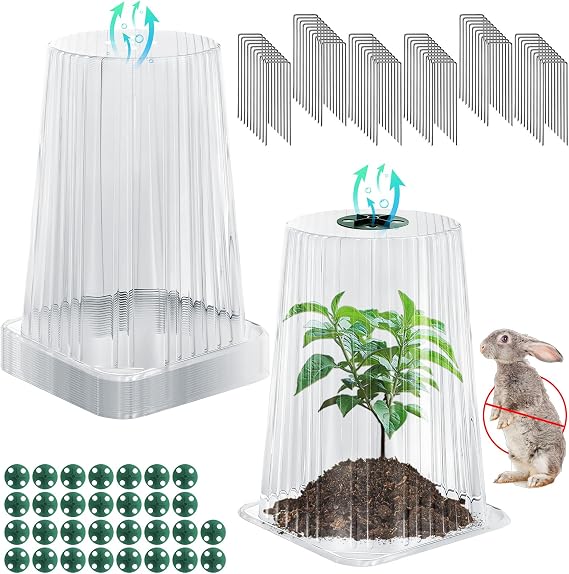 30 Pack Garden Cloches for Plants, Reusable Plant Covers with Adjustable Rotary Vent, Frost Protection, Protect from Animals Snails Birds Insects, Mini Greenhouse, 9.44" H x 7.48" D