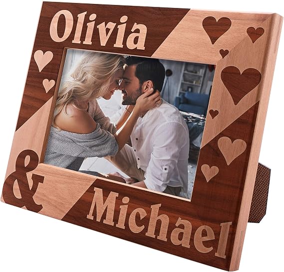 Personalized Love Picture Frame | 4x6 | Valentines Day Gifts for Her, Custom Love Frame w Hearts, Personalized Romantic Wedding Photo Frame - Engagement, Wedding Gifts for Couple D#3
