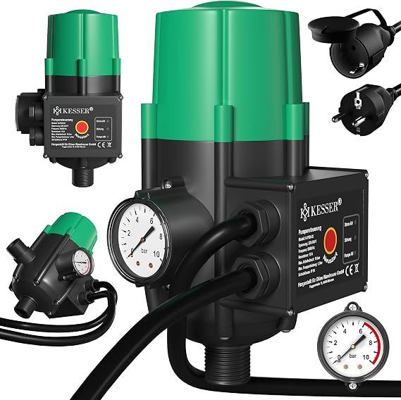 KESSER Pump Control with Bar Indicator with Cable 10 Bar Pressure Monitor Electronic Pump Control Pressure Switch Monitors Water Pressure - Automatic On and Off Garden & Home