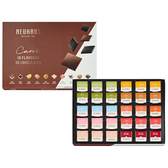 Neuhaus Belgian Chocolate Carre 10 Flavors Box 60 Neuhaus Chocolate Carres Assorted Milk & Dark Chocolates 10 Flavors Individually Wrapped Chocolate Treasure Box