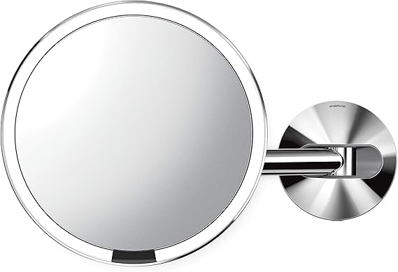 simplehuman ST3016 20cm Wall Mount Hard-Wired Sensor Mirror, Light Up Bathroom Makeup Magnifying Mirror, 5x Magnification, Telescopic Swing Arm, LED Tru-Lux Light System, Polished Stainless Steel