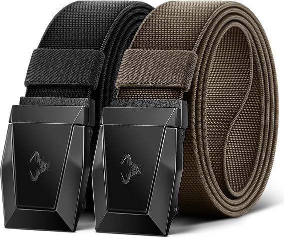 BULLIANT Men Tactical Belt 2 Pack,Stretch Western Rigger Web Belt For Cowboy Military Heavy Duty 1.5"-Cut For Fit