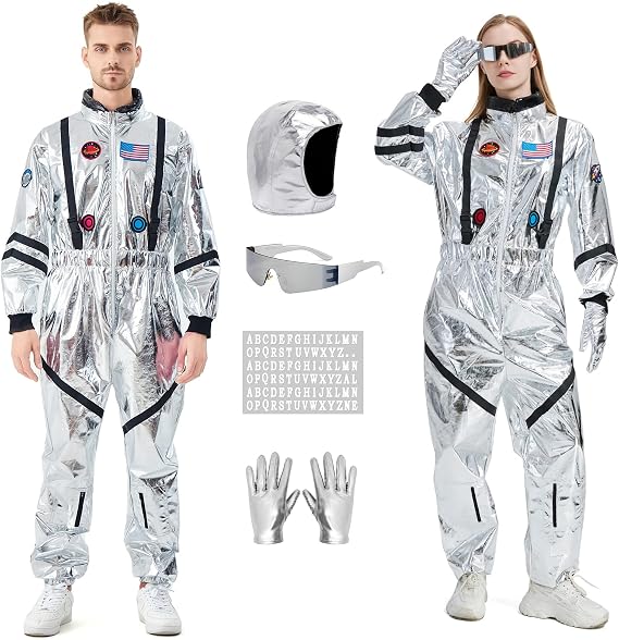 Adult Astronaut Costume Jumpsuit, Space Suit for Men and Women, Halloween Spaceman Cosplay Outfit
