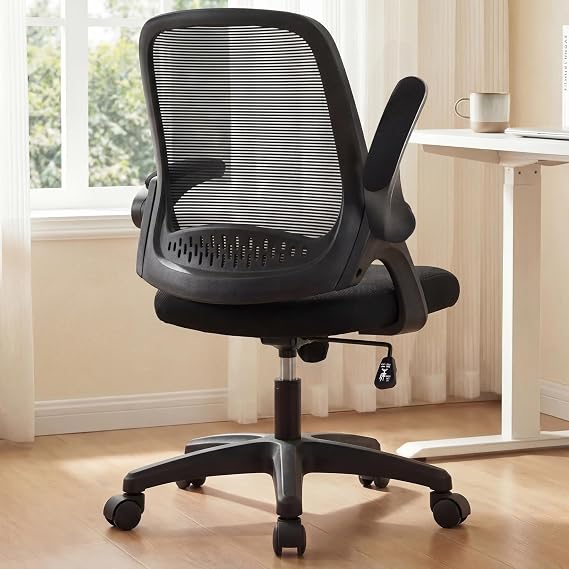 NEO CHAIR Office Desk Chair, Ergonomic Mesh with Flip-Up Arms, All Black | Lumbar Support, Height Adjustment, 360 Swivel and Rolling Base, Space-Saving Design for Home Office, Vanity or Study