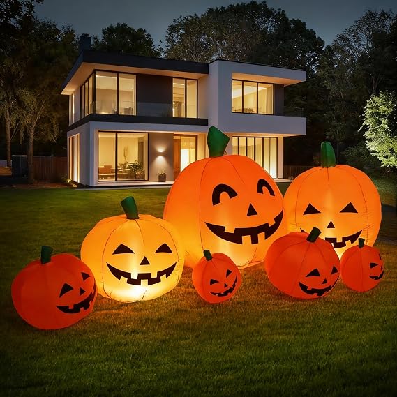 8FT Long Halloween Inflatable Pumpkin Patch Fall Inflatable Thanksgiving Inflatable Pumpkin Patch Blow up Pumpkin Decor Outer Large Party Yard Decoration