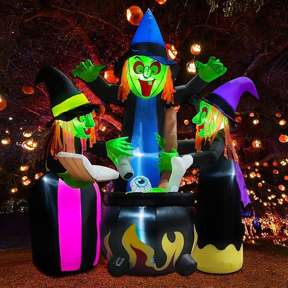 Halloween Inflatables Outdoor Decorations,6 Feet 3 Witches, LED Lights, Blow up Lighted Yard Lawn Home Family Decorations